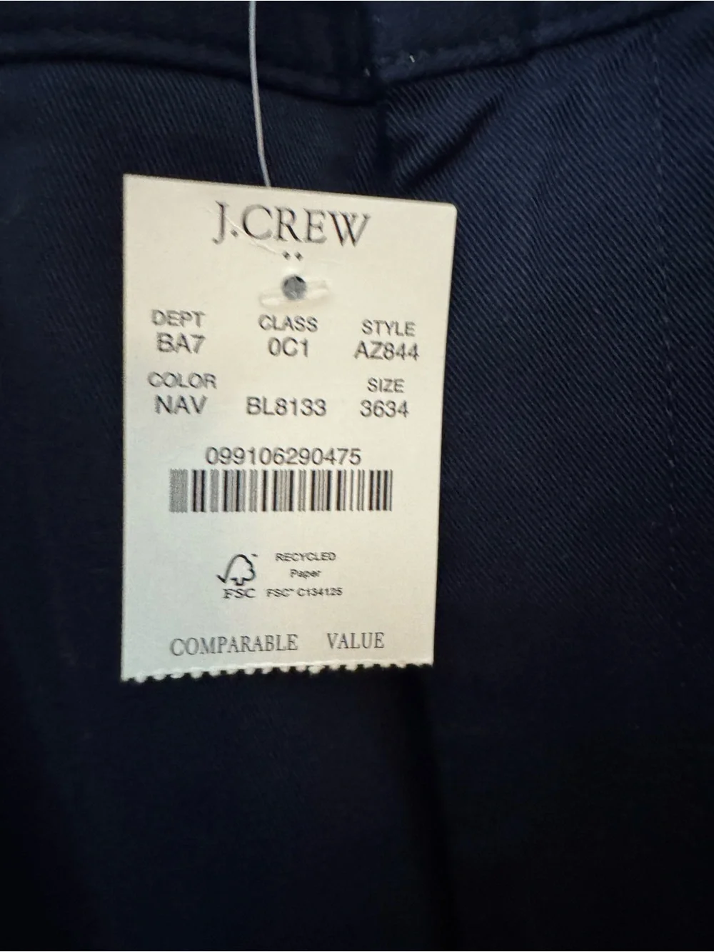 NWT J.Crew Flex Athletic Slim Chino Pants Navy 36x34 Stretch Men’s B